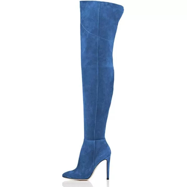 imageFSJ Women Chic Faux Suede Knee High Long Boots Pointed Toe Side Zipper High Heel Shoes Size 415 USBlue