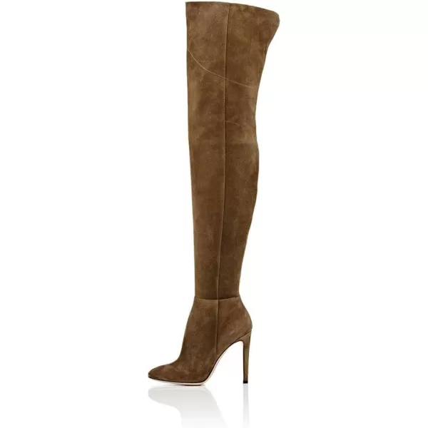 imageFSJ Women Chic Faux Suede Knee High Long Boots Pointed Toe Side Zipper High Heel Shoes Size 415 USBrown