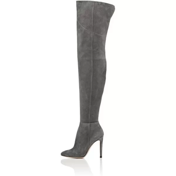 imageFSJ Women Chic Faux Suede Knee High Long Boots Pointed Toe Side Zipper High Heel Shoes Size 415 USGrey