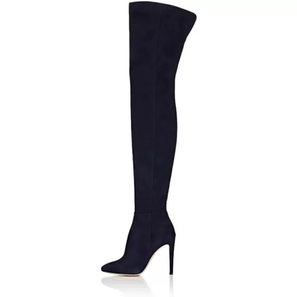 imageFSJ Women Chic Faux Suede Knee High Long Boots Pointed Toe Side Zipper High Heel Shoes Size 415 USNavy