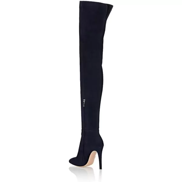 imageFSJ Women Chic Faux Suede Knee High Long Boots Pointed Toe Side Zipper High Heel Shoes Size 415 USNavy