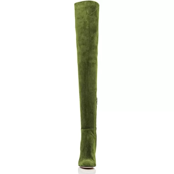imageFSJ Women Chic Faux Suede Knee High Long Boots Pointed Toe Side Zipper High Heel Shoes Size 415 USOlive