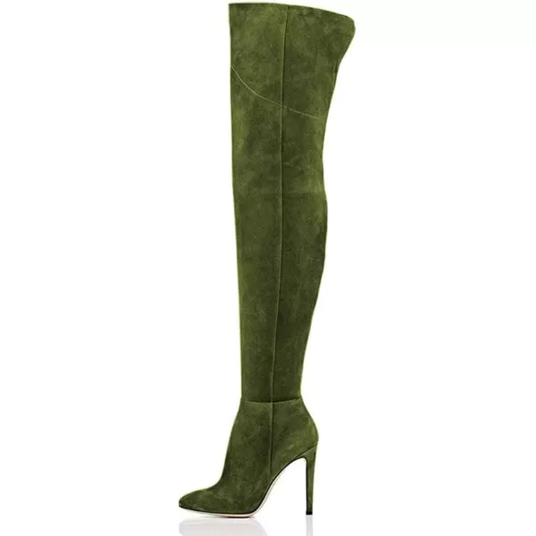 imageFSJ Women Chic Faux Suede Knee High Long Boots Pointed Toe Side Zipper High Heel Shoes Size 415 USOlive