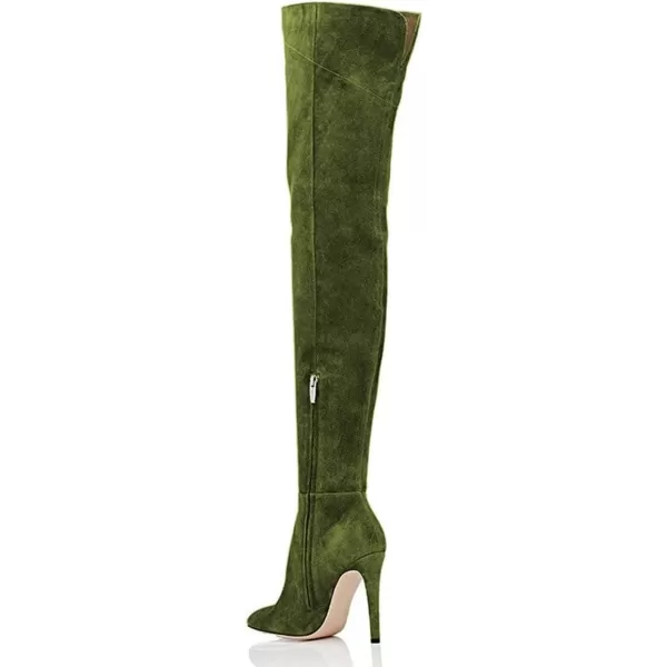 imageFSJ Women Chic Faux Suede Knee High Long Boots Pointed Toe Side Zipper High Heel Shoes Size 415 USOlive
