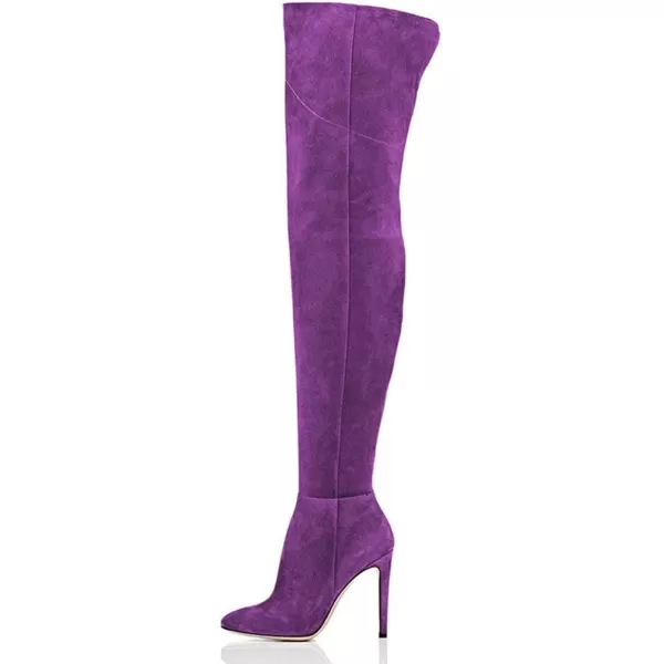 imageFSJ Women Chic Faux Suede Knee High Long Boots Pointed Toe Side Zipper High Heel Shoes Size 415 USPurple