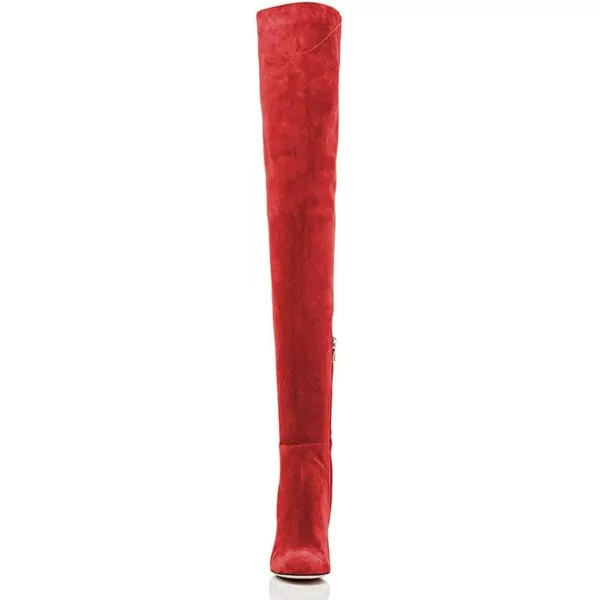 imageFSJ Women Chic Faux Suede Knee High Long Boots Pointed Toe Side Zipper High Heel Shoes Size 415 USRed