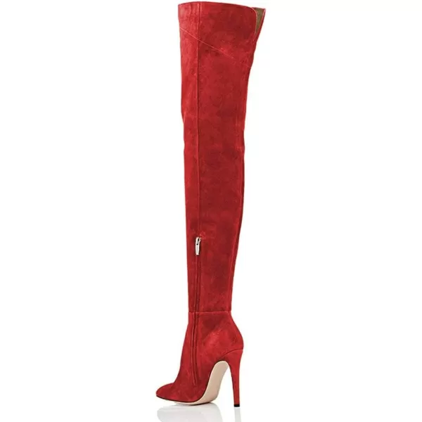 imageFSJ Women Chic Faux Suede Knee High Long Boots Pointed Toe Side Zipper High Heel Shoes Size 415 USRed