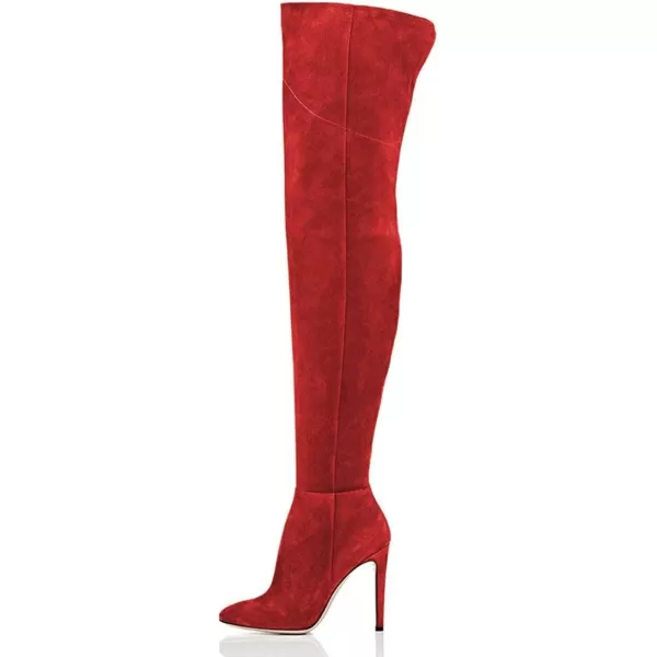 imageFSJ Women Chic Faux Suede Knee High Long Boots Pointed Toe Side Zipper High Heel Shoes Size 415 USRed