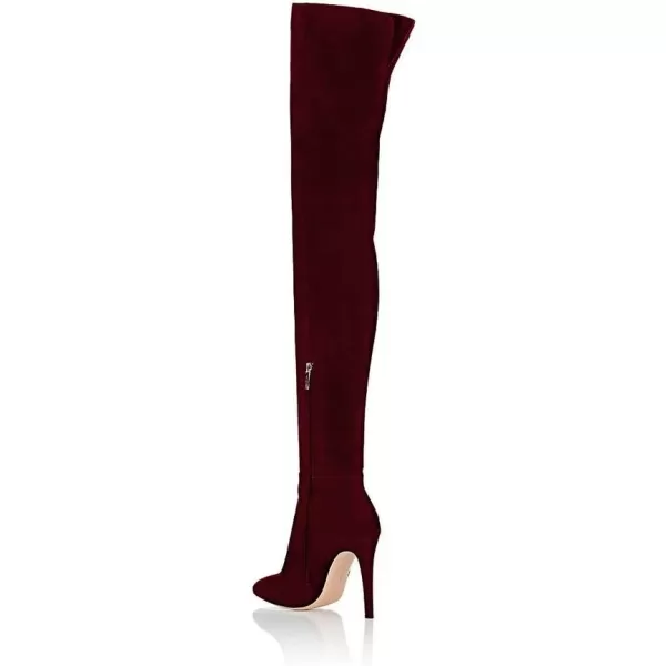 imageFSJ Women Chic Faux Suede Knee High Long Boots Pointed Toe Side Zipper High Heel Shoes Size 415 USWine