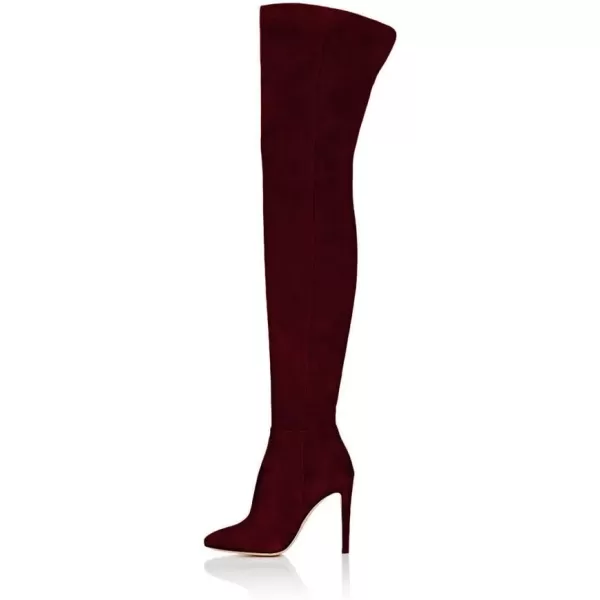 imageFSJ Women Chic Faux Suede Knee High Long Boots Pointed Toe Side Zipper High Heel Shoes Size 415 USWine