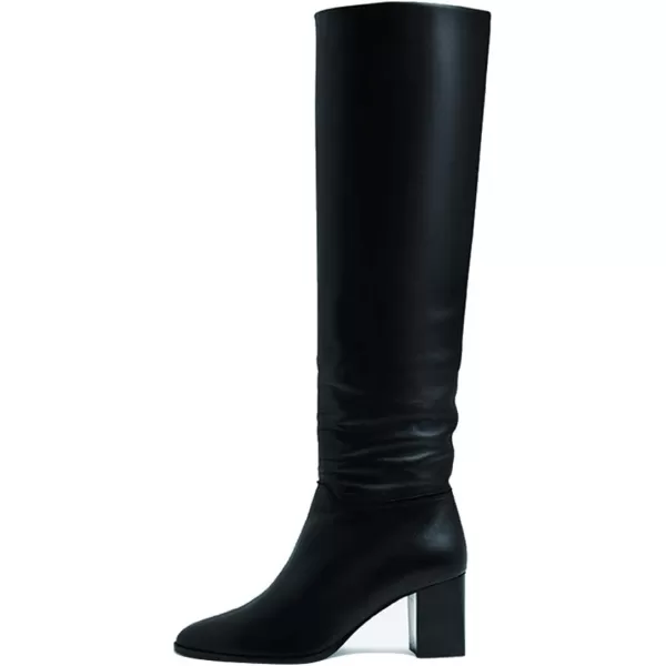 imageFSJ Women Classic Pointy Toe Knee High Boots Block Stacked Chunky Heel Comfort Pull On Formal Party Dress Fall Winter Shoes Size 415 USBlack
