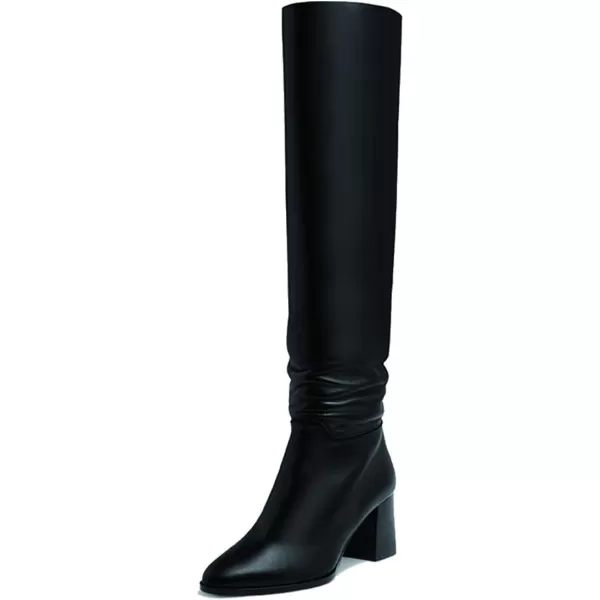 imageFSJ Women Classic Pointy Toe Knee High Boots Block Stacked Chunky Heel Comfort Pull On Formal Party Dress Fall Winter Shoes Size 415 USBlack