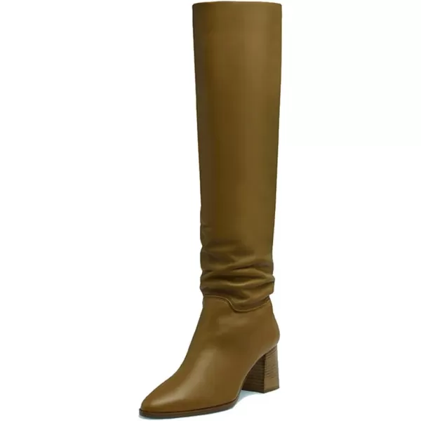 imageFSJ Women Classic Pointy Toe Knee High Boots Block Stacked Chunky Heel Comfort Pull On Formal Party Dress Fall Winter Shoes Size 415 USBrown