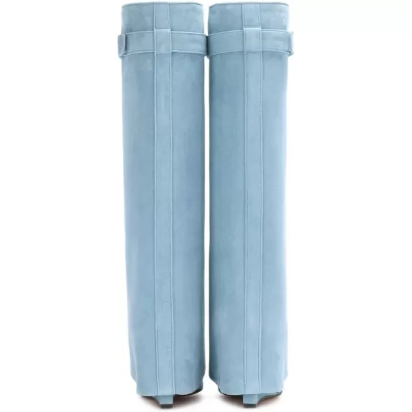 imageFSJ Women Classic Round Toe Wedge Heel Over The Knee Boots Suede Shoe for Winter Size 415 USBlue