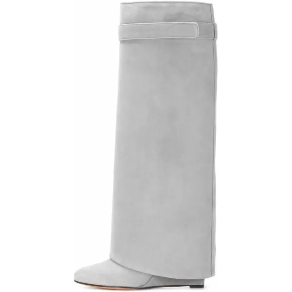 imageFSJ Women Classic Round Toe Wedge Heel Over The Knee Boots Suede Shoe for Winter Size 415 USGrey