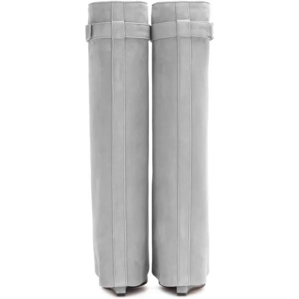 imageFSJ Women Classic Round Toe Wedge Heel Over The Knee Boots Suede Shoe for Winter Size 415 USGrey