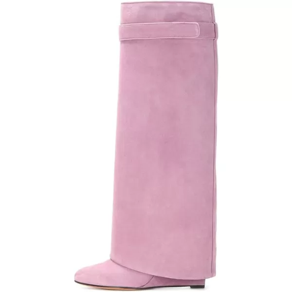 imageFSJ Women Classic Round Toe Wedge Heel Over The Knee Boots Suede Shoe for Winter Size 415 USPink