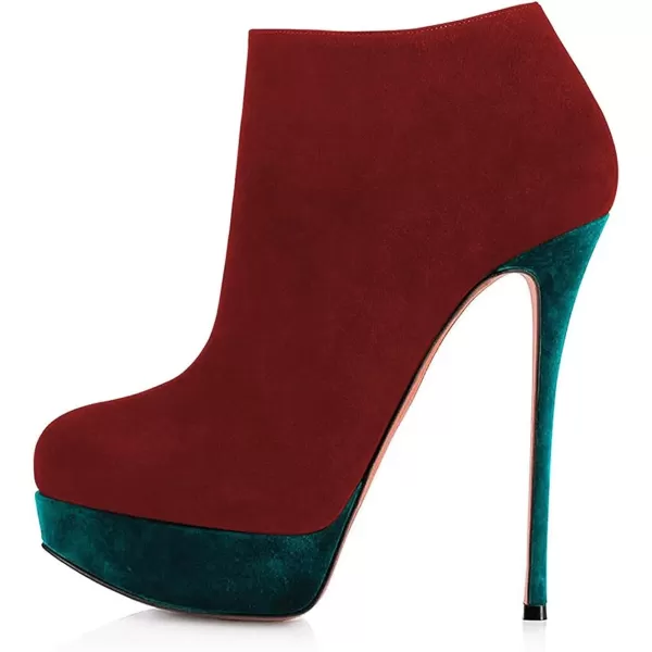 imageFSJ Women Fashion Super High Stiletto Heel Pumps Closed Round Toe Zipper Platforms Dress Party ShoesDark Red