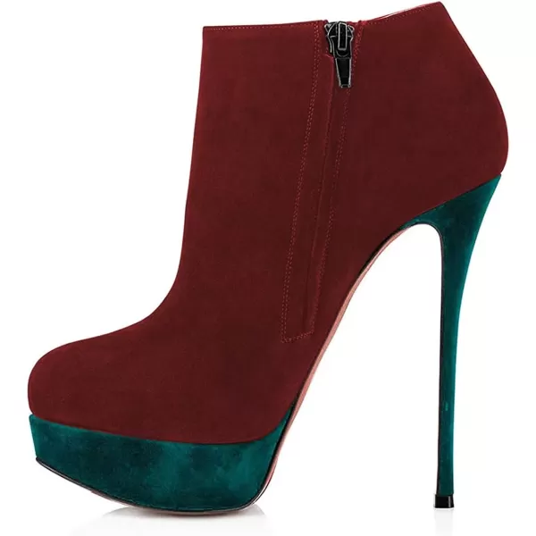 imageFSJ Women Fashion Super High Stiletto Heel Pumps Closed Round Toe Zipper Platforms Dress Party ShoesDark Red