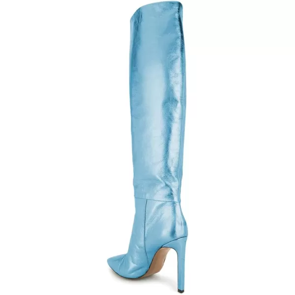 imageFSJ Women Metallic Knee High Long Boots Closed Toe Stiletto High Heels Dress Shoes Size 415 USBlue