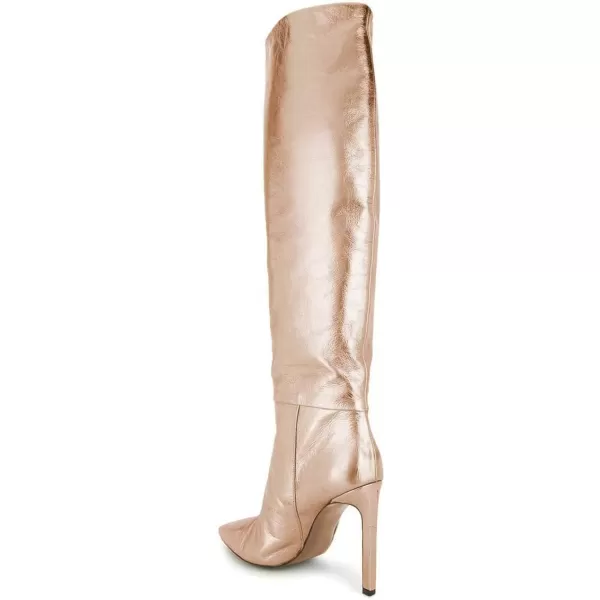 imageFSJ Women Metallic Knee High Long Boots Closed Toe Stiletto High Heels Dress Shoes Size 415 USGold