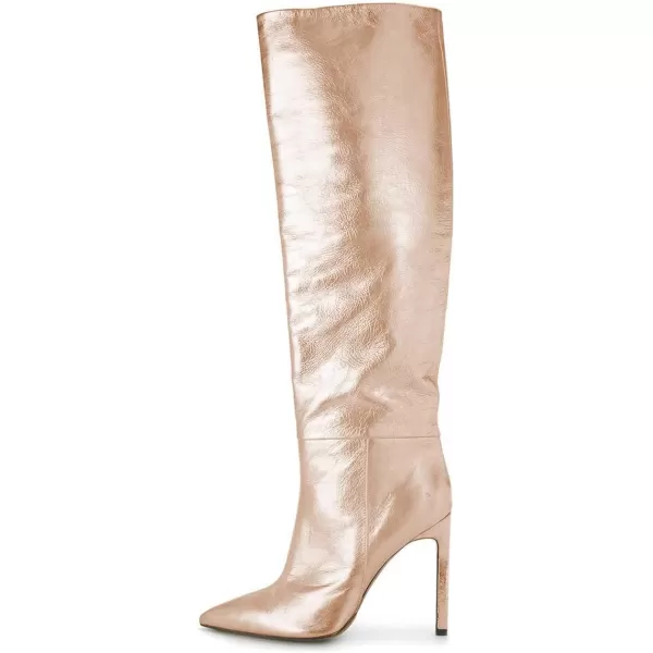 imageFSJ Women Metallic Knee High Long Boots Closed Toe Stiletto High Heels Dress Shoes Size 415 USGold