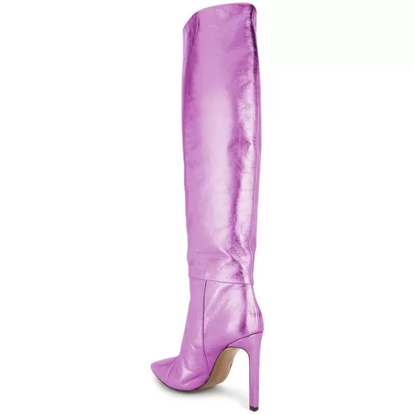 imageFSJ Women Metallic Knee High Long Boots Closed Toe Stiletto High Heels Dress Shoes Size 415 USPurple
