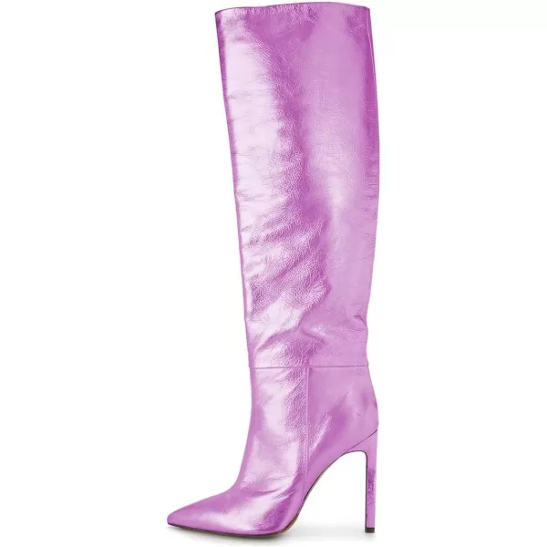 imageFSJ Women Metallic Knee High Long Boots Closed Toe Stiletto High Heels Dress Shoes Size 415 USPurple