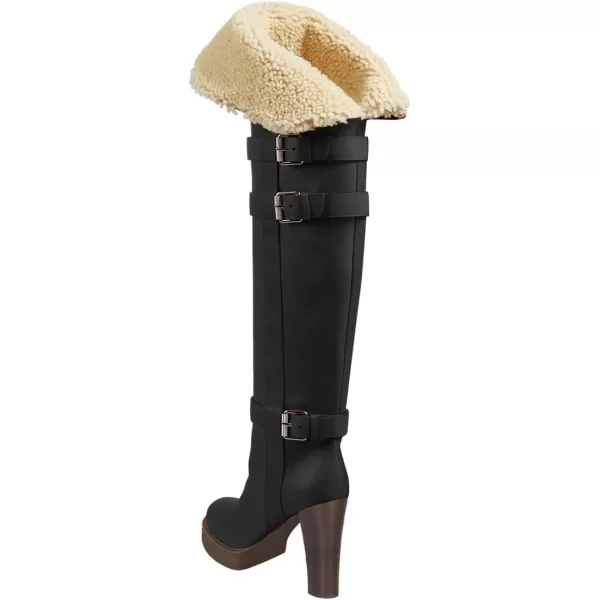 imageFSJ Women Over The Knee Boots Platform Chunky High Heels Round Toe Buckled Strappy Folded Fur Collar Fashion Warm Fall Winter Shoes Size 416 USBlack