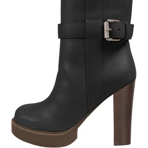 imageFSJ Women Over The Knee Boots Platform Chunky High Heels Round Toe Buckled Strappy Folded Fur Collar Fashion Warm Fall Winter Shoes Size 416 USBlack