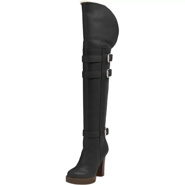 imageFSJ Women Over The Knee Boots Platform Chunky High Heels Round Toe Buckled Strappy Folded Fur Collar Fashion Warm Fall Winter Shoes Size 416 USBlack