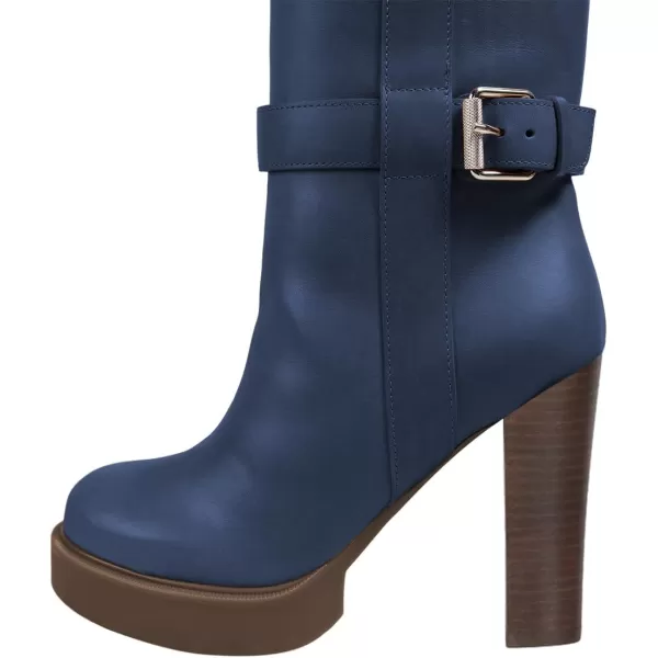 imageFSJ Women Over The Knee Boots Platform Chunky High Heels Round Toe Buckled Strappy Folded Fur Collar Fashion Warm Fall Winter Shoes Size 416 USBlue