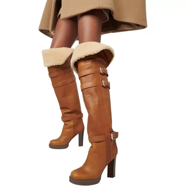 imageFSJ Women Over The Knee Boots Platform Chunky High Heels Round Toe Buckled Strappy Folded Fur Collar Fashion Warm Fall Winter Shoes Size 416 USBrown