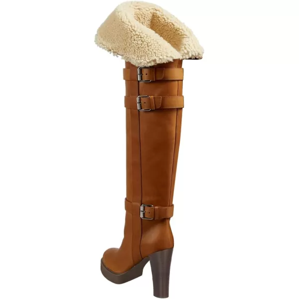imageFSJ Women Over The Knee Boots Platform Chunky High Heels Round Toe Buckled Strappy Folded Fur Collar Fashion Warm Fall Winter Shoes Size 416 USBrown
