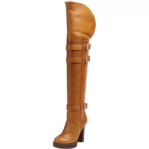 imageFSJ Women Over The Knee Boots Platform Chunky High Heels Round Toe Buckled Strappy Folded Fur Collar Fashion Warm Fall Winter Shoes Size 416 USBrown