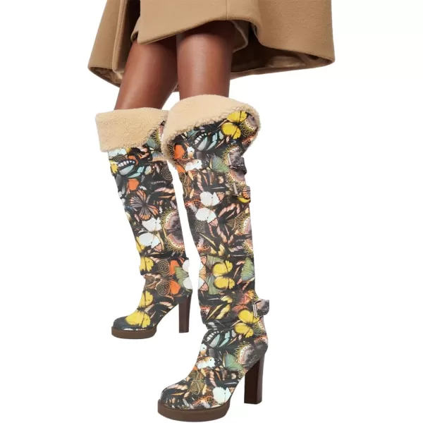 imageFSJ Women Over The Knee Boots Platform Chunky High Heels Round Toe Buckled Strappy Folded Fur Collar Fashion Warm Fall Winter Shoes Size 416 USButterfly