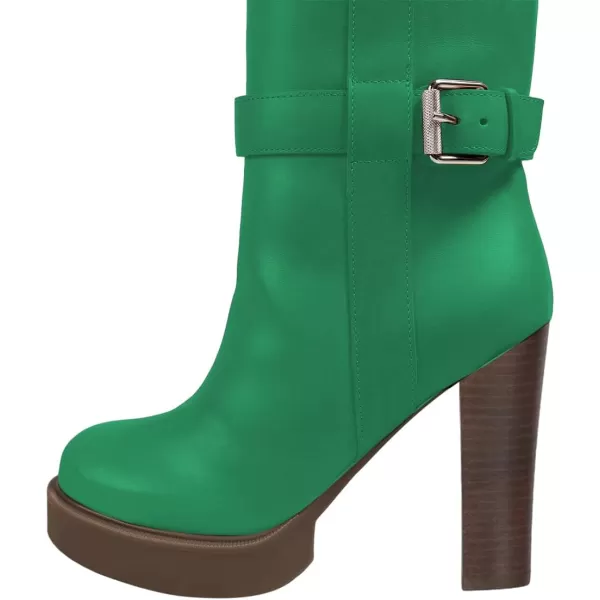 imageFSJ Women Over The Knee Boots Platform Chunky High Heels Round Toe Buckled Strappy Folded Fur Collar Fashion Warm Fall Winter Shoes Size 416 USEmerald Green