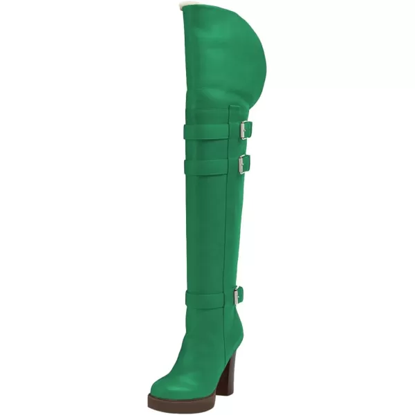 imageFSJ Women Over The Knee Boots Platform Chunky High Heels Round Toe Buckled Strappy Folded Fur Collar Fashion Warm Fall Winter Shoes Size 416 USEmerald Green