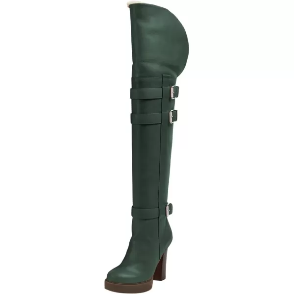 imageFSJ Women Over The Knee Boots Platform Chunky High Heels Round Toe Buckled Strappy Folded Fur Collar Fashion Warm Fall Winter Shoes Size 416 USGreen