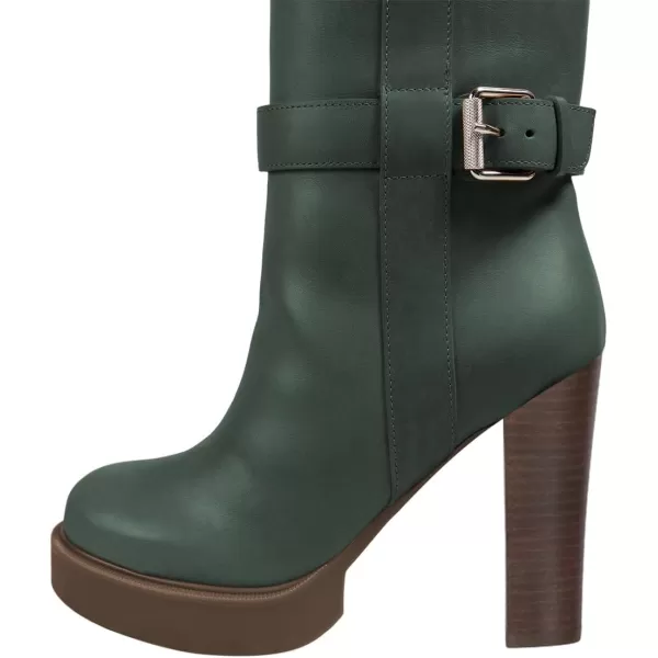 imageFSJ Women Over The Knee Boots Platform Chunky High Heels Round Toe Buckled Strappy Folded Fur Collar Fashion Warm Fall Winter Shoes Size 416 USGreen