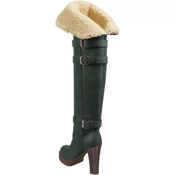 imageFSJ Women Over The Knee Boots Platform Chunky High Heels Round Toe Buckled Strappy Folded Fur Collar Fashion Warm Fall Winter Shoes Size 416 USGreen
