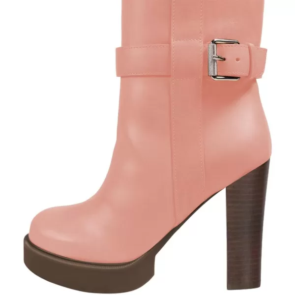 imageFSJ Women Over The Knee Boots Platform Chunky High Heels Round Toe Buckled Strappy Folded Fur Collar Fashion Warm Fall Winter Shoes Size 416 USLight Pink