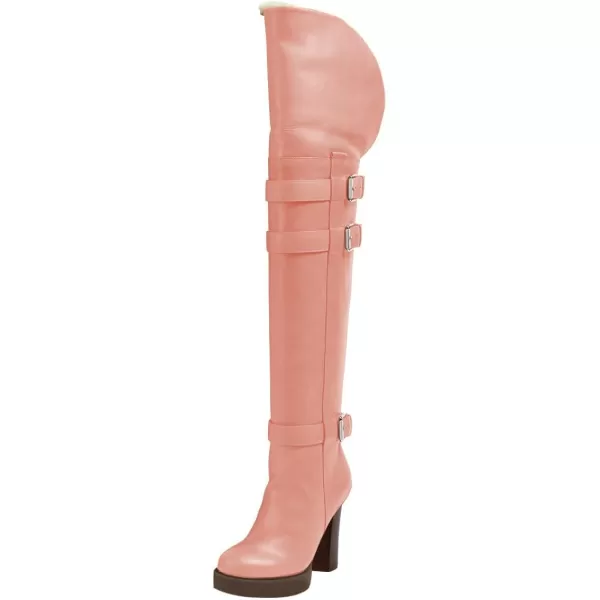 imageFSJ Women Over The Knee Boots Platform Chunky High Heels Round Toe Buckled Strappy Folded Fur Collar Fashion Warm Fall Winter Shoes Size 416 USLight Pink