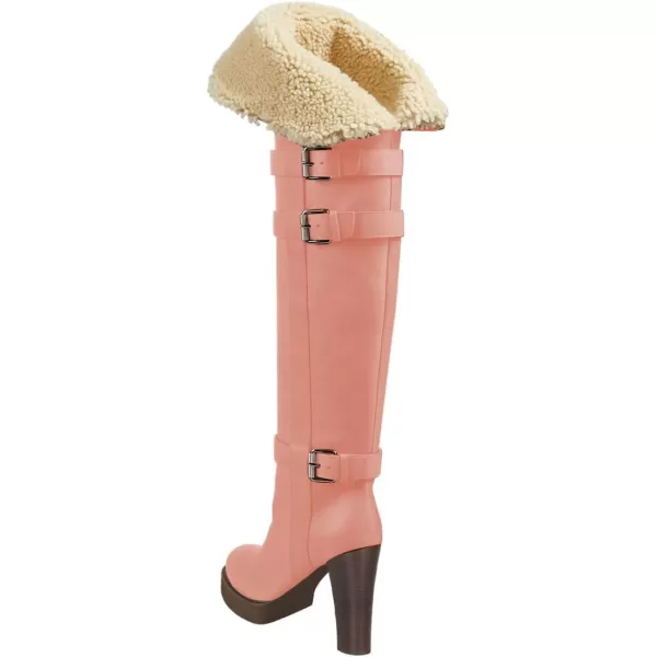 imageFSJ Women Over The Knee Boots Platform Chunky High Heels Round Toe Buckled Strappy Folded Fur Collar Fashion Warm Fall Winter Shoes Size 416 USLight Pink