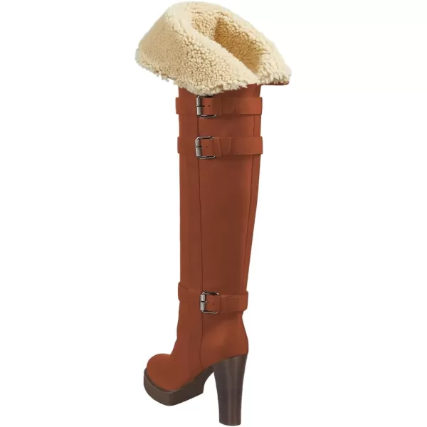 imageFSJ Women Over The Knee Boots Platform Chunky High Heels Round Toe Buckled Strappy Folded Fur Collar Fashion Warm Fall Winter Shoes Size 416 USMaroon