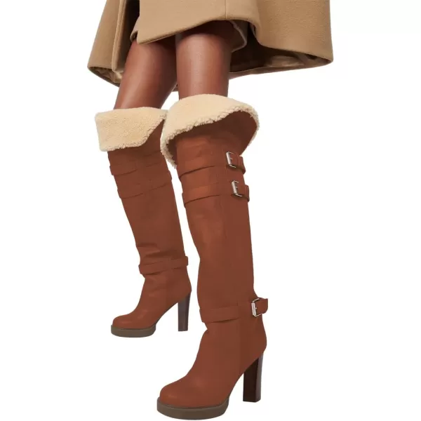 imageFSJ Women Over The Knee Boots Platform Chunky High Heels Round Toe Buckled Strappy Folded Fur Collar Fashion Warm Fall Winter Shoes Size 416 USMaroon