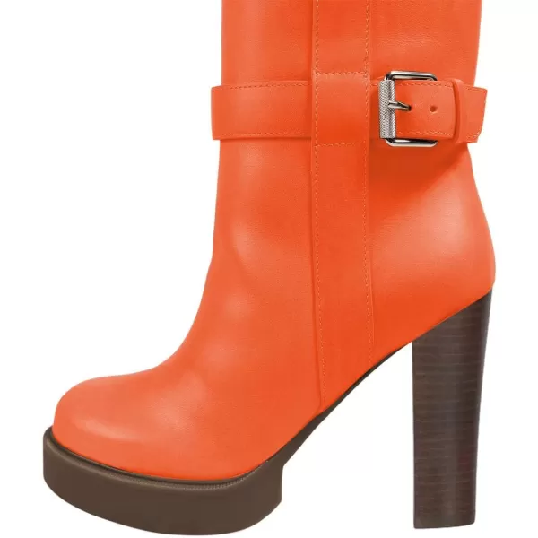imageFSJ Women Over The Knee Boots Platform Chunky High Heels Round Toe Buckled Strappy Folded Fur Collar Fashion Warm Fall Winter Shoes Size 416 USOrange