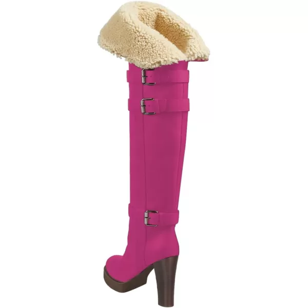 imageFSJ Women Over The Knee Boots Platform Chunky High Heels Round Toe Buckled Strappy Folded Fur Collar Fashion Warm Fall Winter Shoes Size 416 USPink