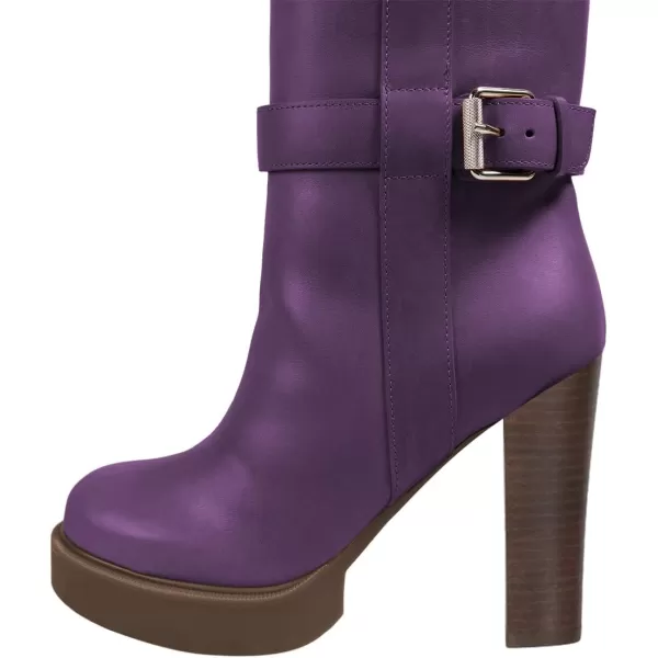 imageFSJ Women Over The Knee Boots Platform Chunky High Heels Round Toe Buckled Strappy Folded Fur Collar Fashion Warm Fall Winter Shoes Size 416 USPurple