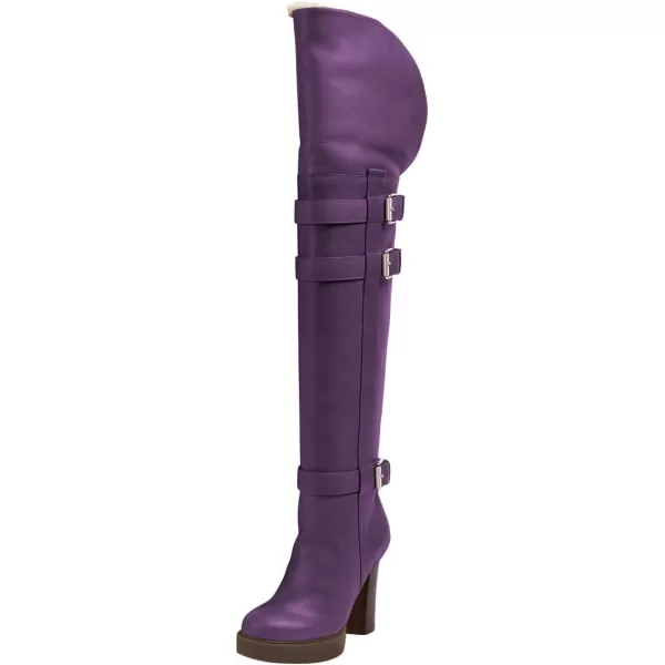 imageFSJ Women Over The Knee Boots Platform Chunky High Heels Round Toe Buckled Strappy Folded Fur Collar Fashion Warm Fall Winter Shoes Size 416 USPurple
